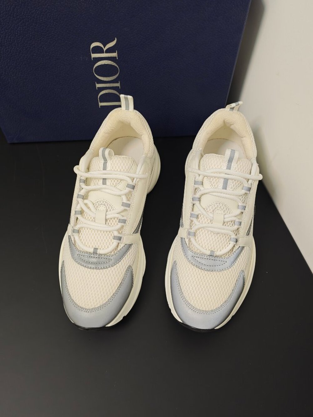 Dior B22 White Grey Mesh Leather Sneakers Men’s Size 43 Made in Italy - Picture 2 of 12